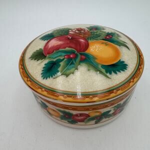 Vintage Holiday Fruit Covered Trinket Box by Mikasa NOS 4"
